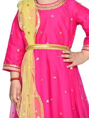 Pink hand woven silk blend kids-girl-gowns 3