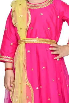 Pink hand woven silk blend kids-girl-gowns