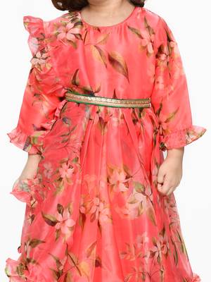 Pink printed silk blend kids-girl-gowns 1