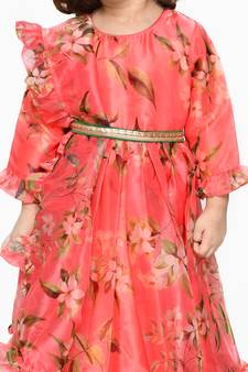 Pink printed silk blend kids-girl-gowns