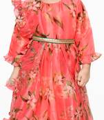 Pink printed silk blend kids-girl-gowns