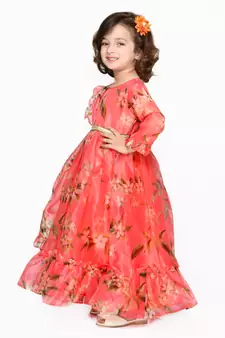 Pink printed silk blend kids-girl-gowns