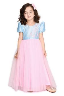 Pink hand woven silk kids-girl-gowns