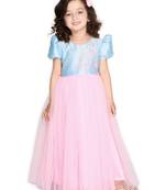 Pink hand woven silk kids-girl-gowns