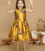 Yellow woven jacquard kids-girl-gowns