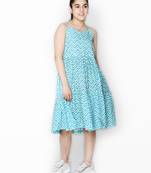 Blue printed cotton kids-girl-gowns