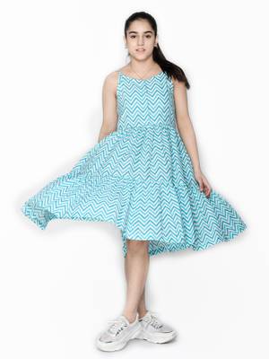Blue printed cotton kids-girl-gowns 3