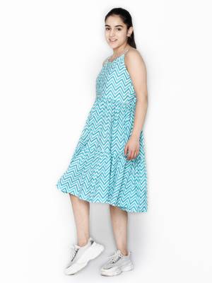 Blue printed cotton kids-girl-gowns 4