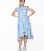 Blue printed cotton kids-girl-gowns