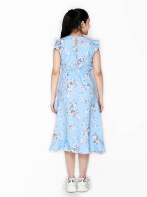 Blue printed cotton kids-girl-gowns 2