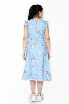 Blue printed cotton kids-girl-gowns