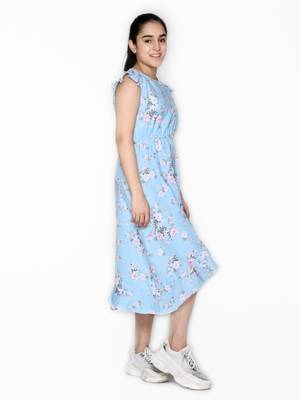 Blue printed cotton kids-girl-gowns 4
