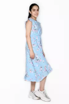 Blue printed cotton kids-girl-gowns