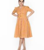 Yellow printed cotton kids-girl-gowns