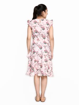 Beige printed cotton kids-girl-gowns 3