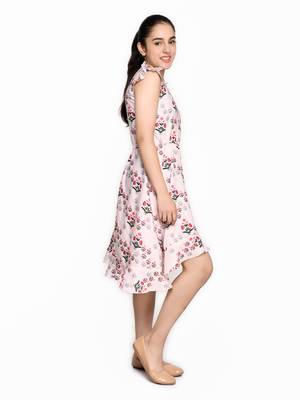 Beige printed cotton kids-girl-gowns 4
