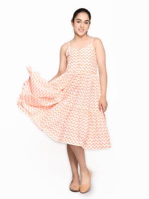Orange printed cotton kids-girl-gowns 1