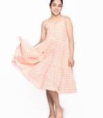 Orange printed cotton kids-girl-gowns