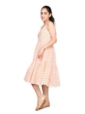 Orange printed cotton kids-girl-gowns 3