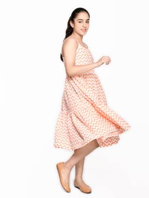 Orange printed cotton kids-girl-gowns 4