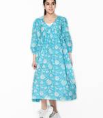 Blue printed cotton kids-girl-gowns