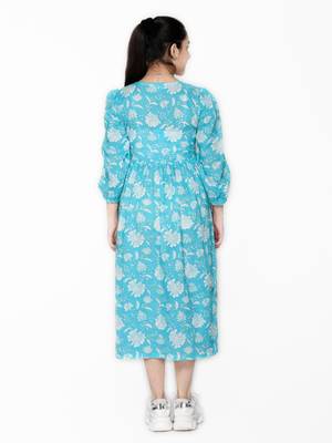 Blue printed cotton kids-girl-gowns 2