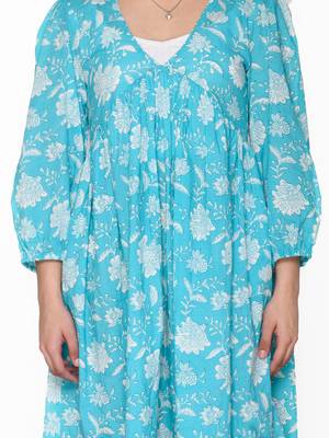 Blue printed cotton kids-girl-gowns 3