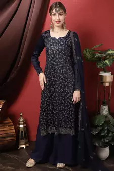 Navy blue embroidered cotton salwar