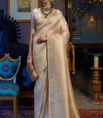White and Gold Kanjivaram Golden Zari Work Saree