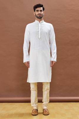 White embroidered art silk kurta-pajama 1