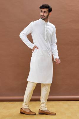 White embroidered art silk kurta-pajama 2