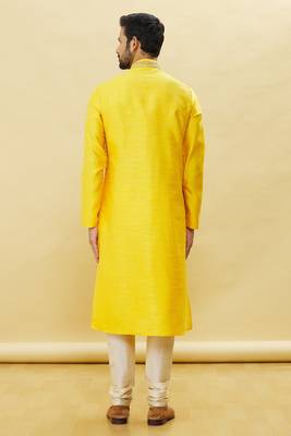 Yellow embroidered art silk kurta-pajama 4