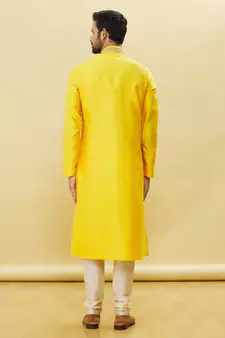 Yellow embroidered art silk kurta-pajama