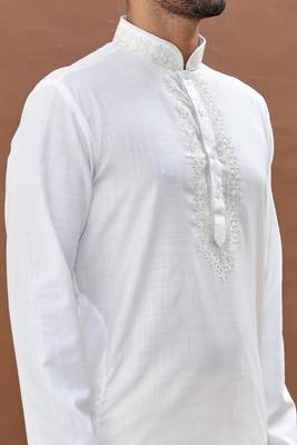 White embroidered art silk kurta-pajama 3