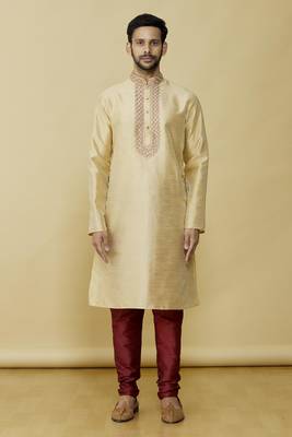 Gold embroidered art silk kurta-pajama 1