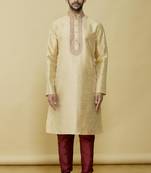 Gold embroidered art silk kurta-pajama