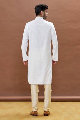White embroidered art silk kurta-pajama 4
