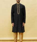 Black embroidered art silk kurta-pajama
