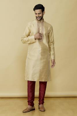 Gold embroidered art silk kurta-pajama 2