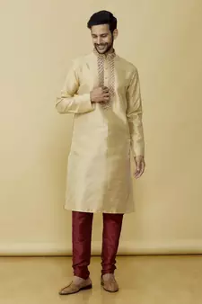 Gold embroidered art silk kurta-pajama