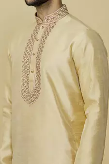 Gold embroidered art silk kurta-pajama
