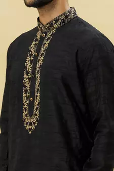 Black embroidered art silk kurta-pajama