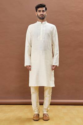 White embroidered art silk kurta-pajama 1