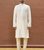White embroidered art silk kurta-pajama