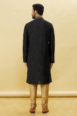 Black embroidered art silk kurta-pajama 4