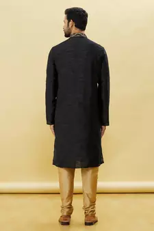 Black embroidered art silk kurta-pajama