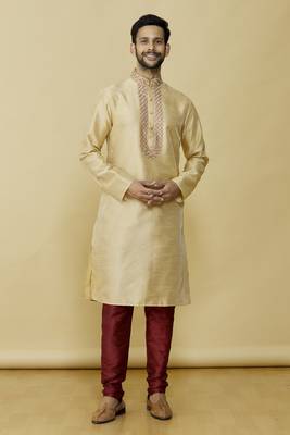Gold embroidered art silk kurta-pajama 5