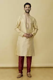 Gold embroidered art silk kurta-pajama