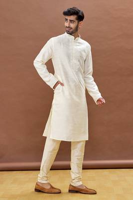 White embroidered art silk kurta-pajama 2