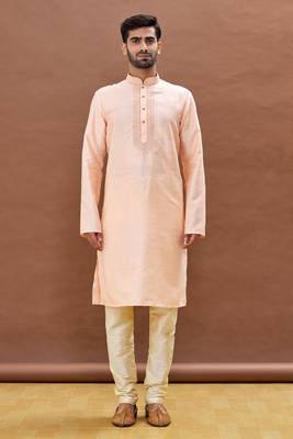 Pink embroidered art silk kurta-pajama 1